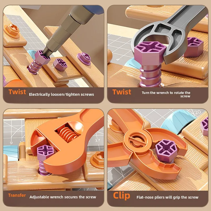 어린이 공구 세트 DIY 너트 조립 장난감 키트 STEM 조립 도구 몬테소리 장난감 남아 여아 선물용 전동 드릴 공구함 (선택사항)