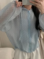 Polka Dot Printed Long Sve Women's Summer Fre Sle Anti UV Hat Jaet Korean Loose Fit Bubble Sve Zipper Closure o... - Image 3