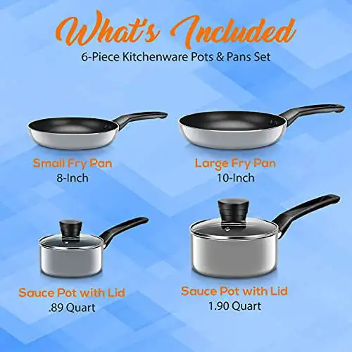 6-Piece Set Kitchenware Pots & Pans Kitchen Cookware, Black Non