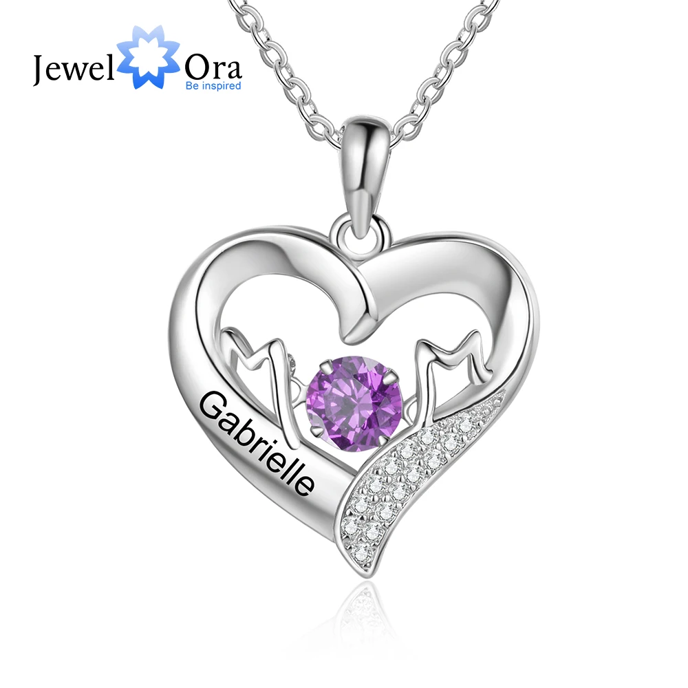 

Mother's Day Personalized MOM Birthstone Necklace Love Heart Pendants CZ Stone Custom Birthday Gifts for Women Mom Grandma Nana