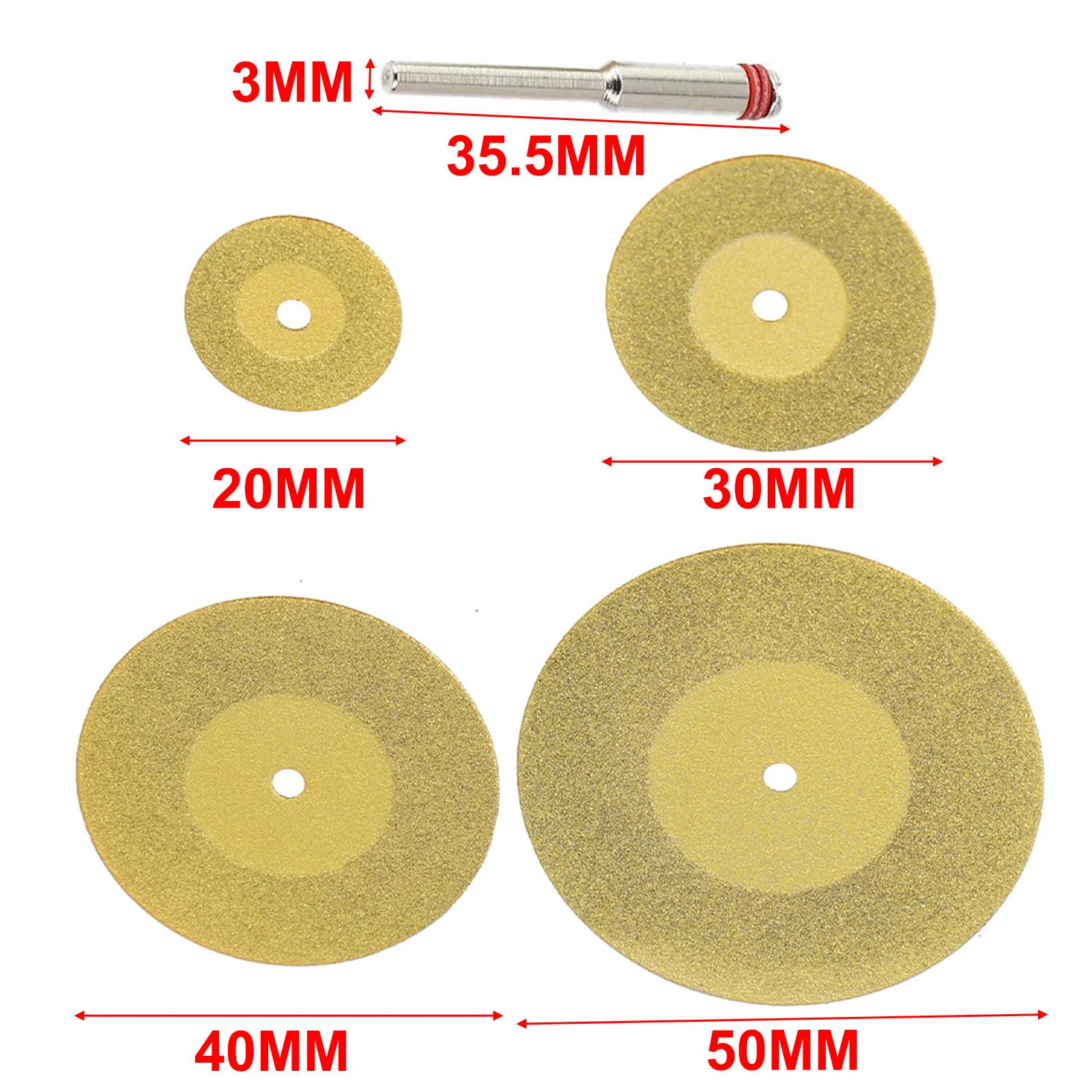 5 PCS Mini Diamond Cutting-Disc & 3mm Shank Mandrel Set For Rotary Tools Accessories TiN Coated Circular Saw-Blade
