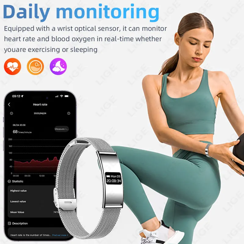 LIGE Ultra-thin Fashion Smart Wristband Pedometer Health Women Men Sports Waterproof Watch Heart Rate Blood Oxygen Bracelet 2026