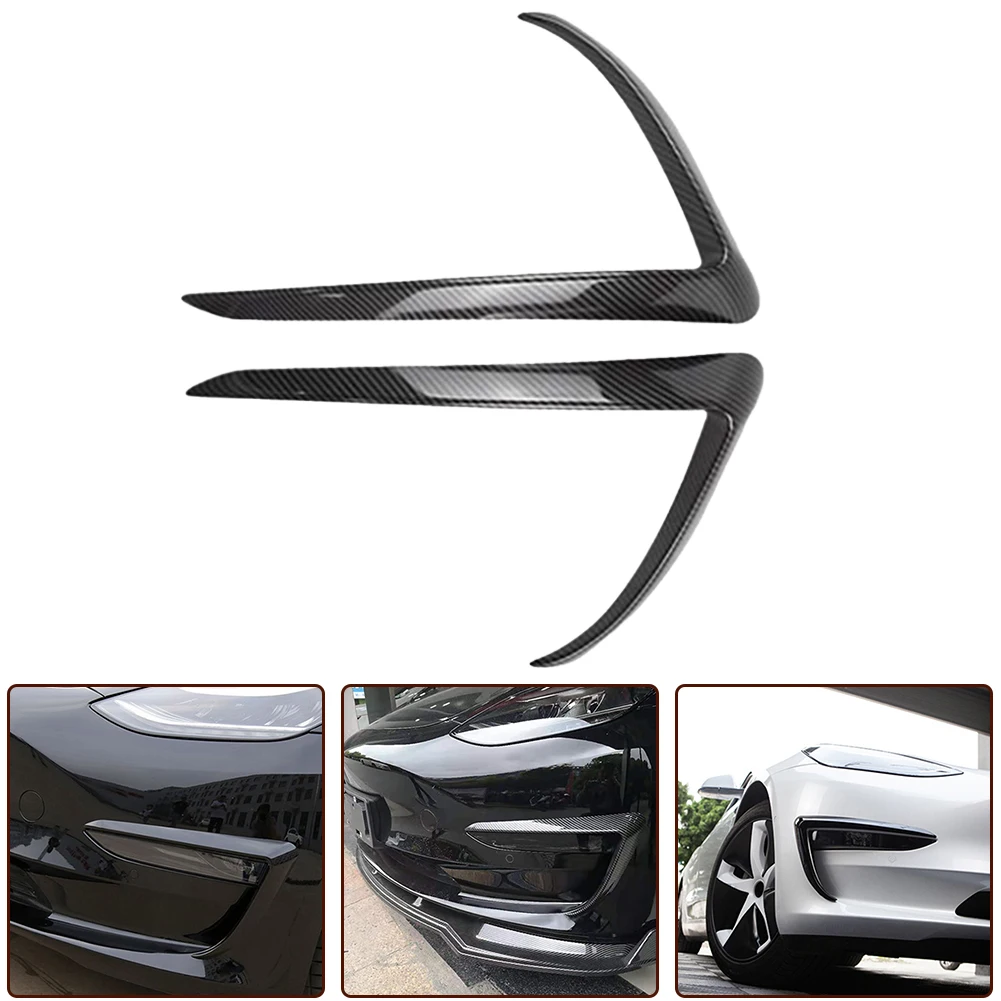 

2 шт., передняя отделка для головки лампы Тесла, ветровое лезвие, противотуманная фара, ободок, внешняя отделка, объемное украшение, глянцевый черный/углеродное волокно