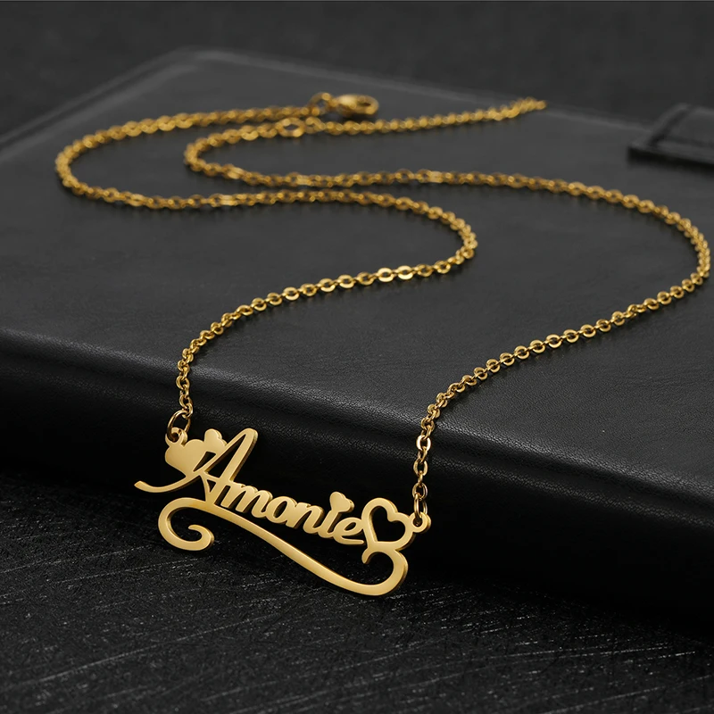 Custom Name Halskette Personalisierte Angepasst Mode Edelstahl Spitze Anhänger Herz Brief Halskette für Frauen Schmuck Geschenk – Detail 4