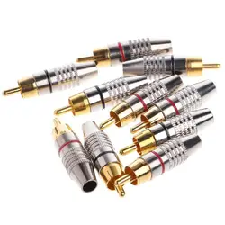 10pcs RCA Male Plug Audio Video Cable Speaker Connector Lockable Adjustable Gold Plate Audio Plug Rca Male Plug 45mm