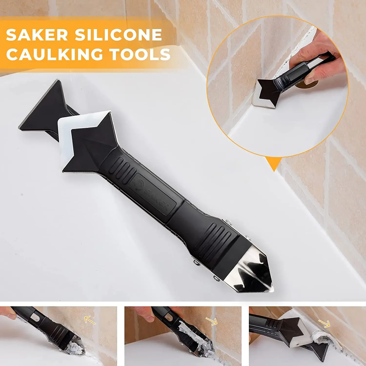 Caulking Tool Silicone Caulk Tool 3 in 1 Caulk Remover Tool Glass Glue  Angle Scraper Adhesive Caulking Finishing Tool Sealant Caulk Grout Remover