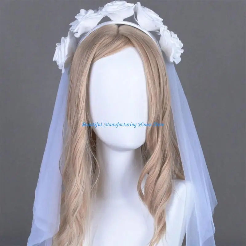 E56A Frauen Punk Haarband mit Schleier Halloween Stirnband Erwachsene Haar Dekoration – Detail 7