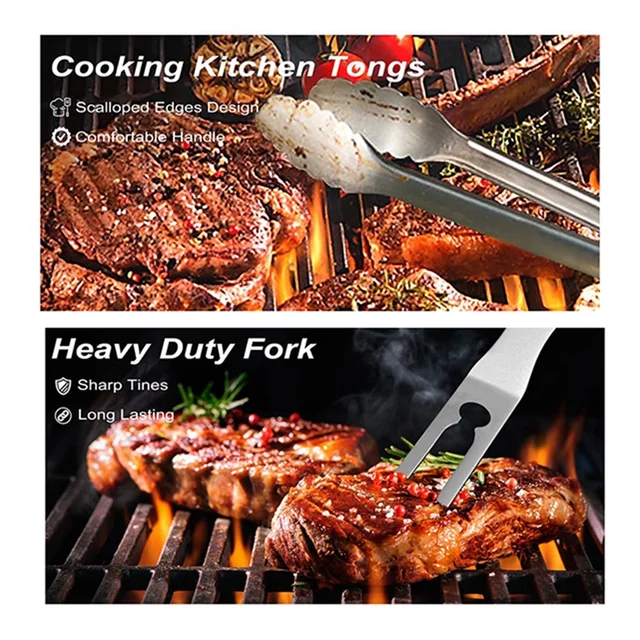 26Db Rozsdamentes Acél Deluxe Grillkészlet Grill Edények Kültéri Grillkészlethez Szükséges Grillező Szerszámok Készlet - Image 3
