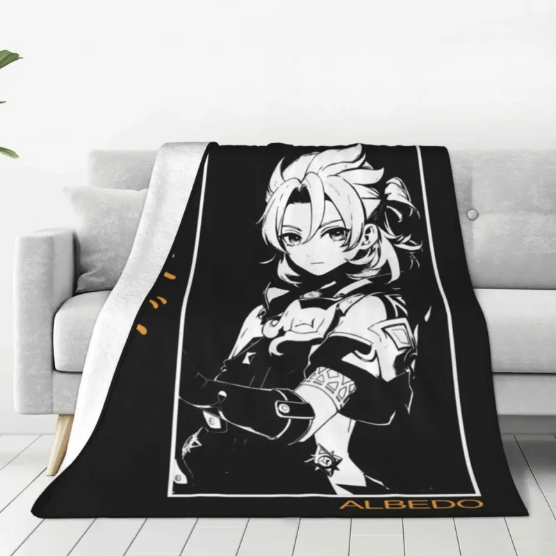 

Albedo Genshin Impact Anime Fleece Blanket Vintage Throw Blanket for Home 200x150cm