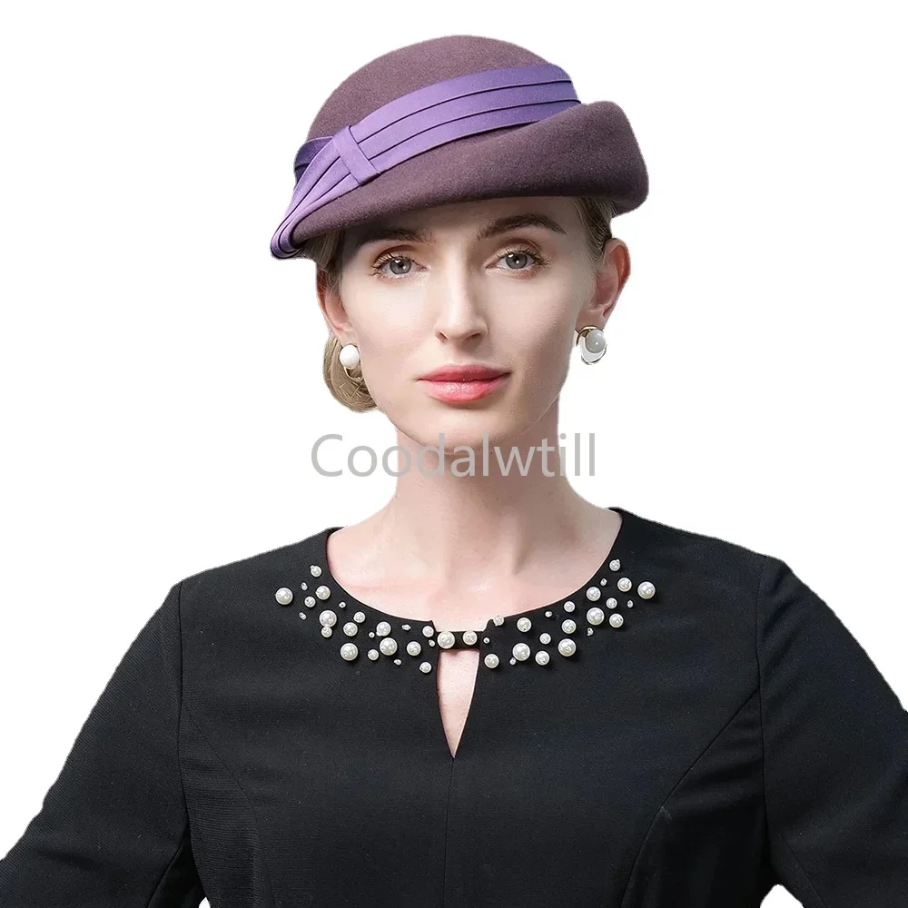 

Elegant Beret Wool Hats Millinery Fascinator For Women Wedding Church Tea Party Pillbox Cap Ladies Fedoras Hat For Women