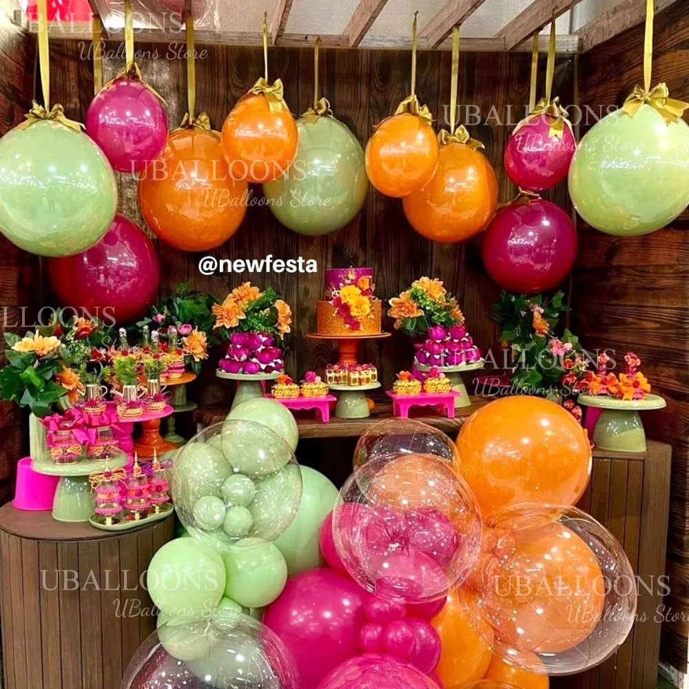Vibrant Orange and Hot Pink Balloons with Satin Ribbon Bows - Set of 10 for Celebrations and Decor
