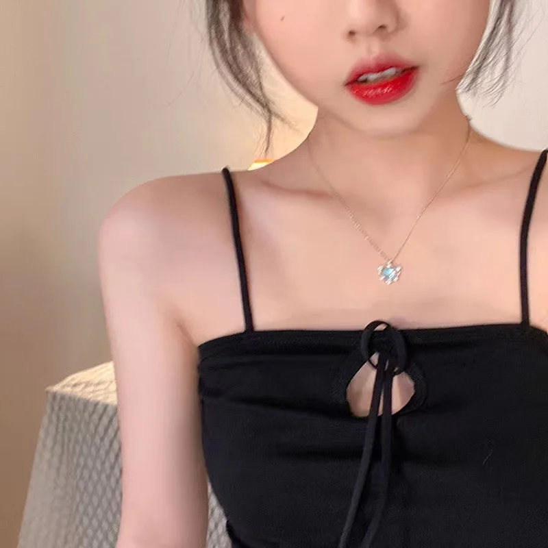 2024 New Sweet Romantic Heart Accessories Necklace For Women Korean Fashion Pendant Clavicle Chain Y2k Party Gift Silver Jewelry