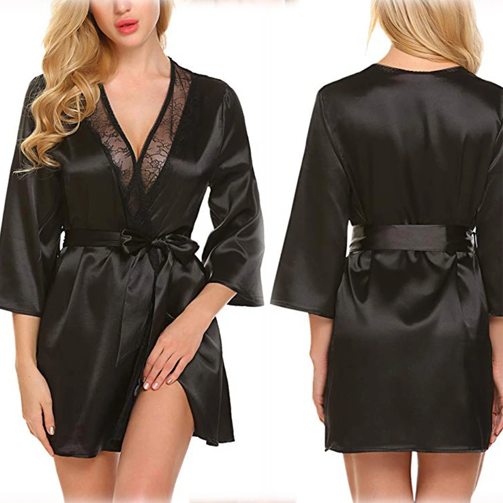 Women Satin Kimono Bathrobe Half Sleeve Lace Edge Bride Wedding Wrap Dressing Robes Nightgown Pajamas Ladies Home Clothes women dress women sleepwear bride robes silk robe sleepwear pajamas
