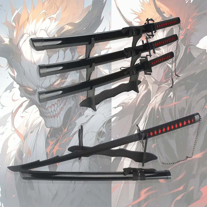 80cm Anime Bleach Katana Swords Kurosaki Ichigo Ninja Blade Cosplay Prop Wooden Anime Katana Zangetsu Decorative