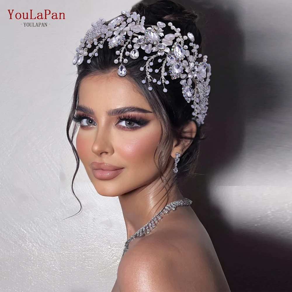 HP453 Trendy Bridal Headband Wedding Crown Hair Accessories Bride Hair Ornaments Crystal Headdress Prom Tiara for Women YouLaPan