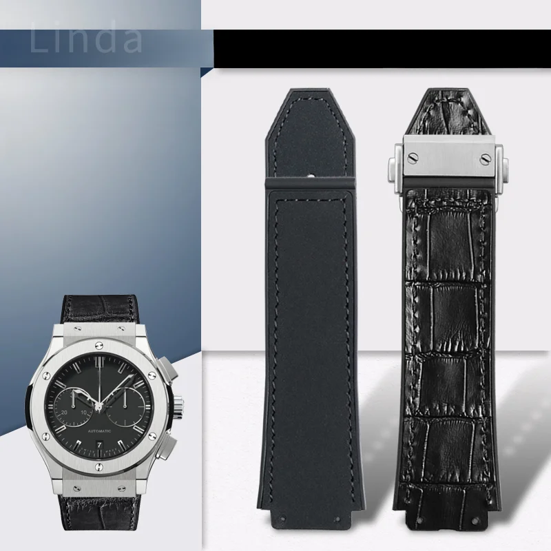 Hublot Yubo Watch Classic Fusion Series Leather Silicone Watchband with Tool, 19mm, Convex Interface