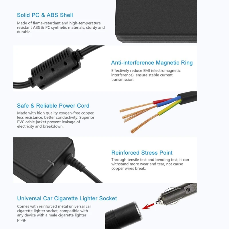 Universal AC to DC Power Converter with 12V Car Adapter Socket, 180W 15A Power Supply