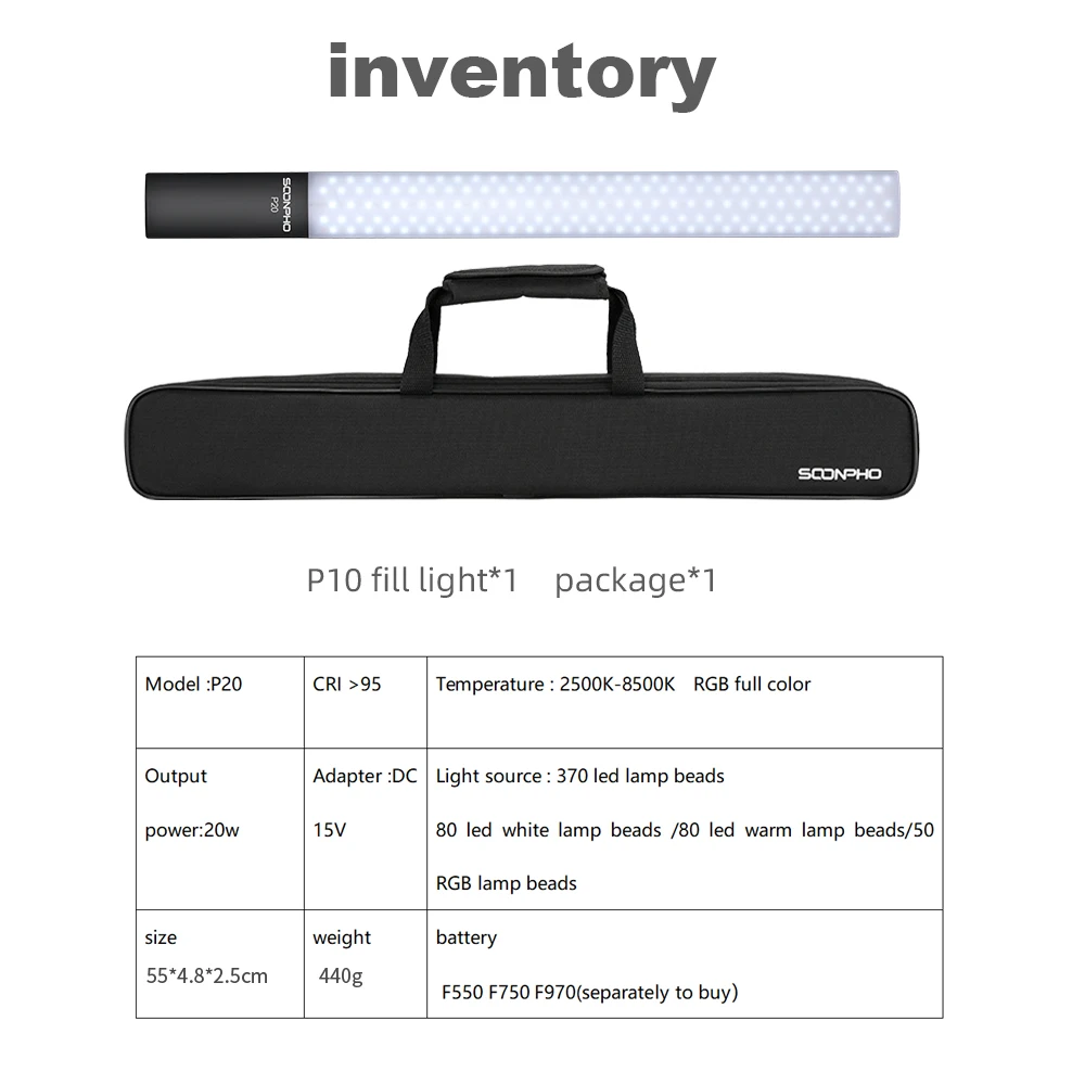 SOONPHOP20 Handheld Led Lights 2500K-8500K RGB CRI95+ Ice Stick Rod-shaped Photographic Lighting Video Led lamp For photo studio