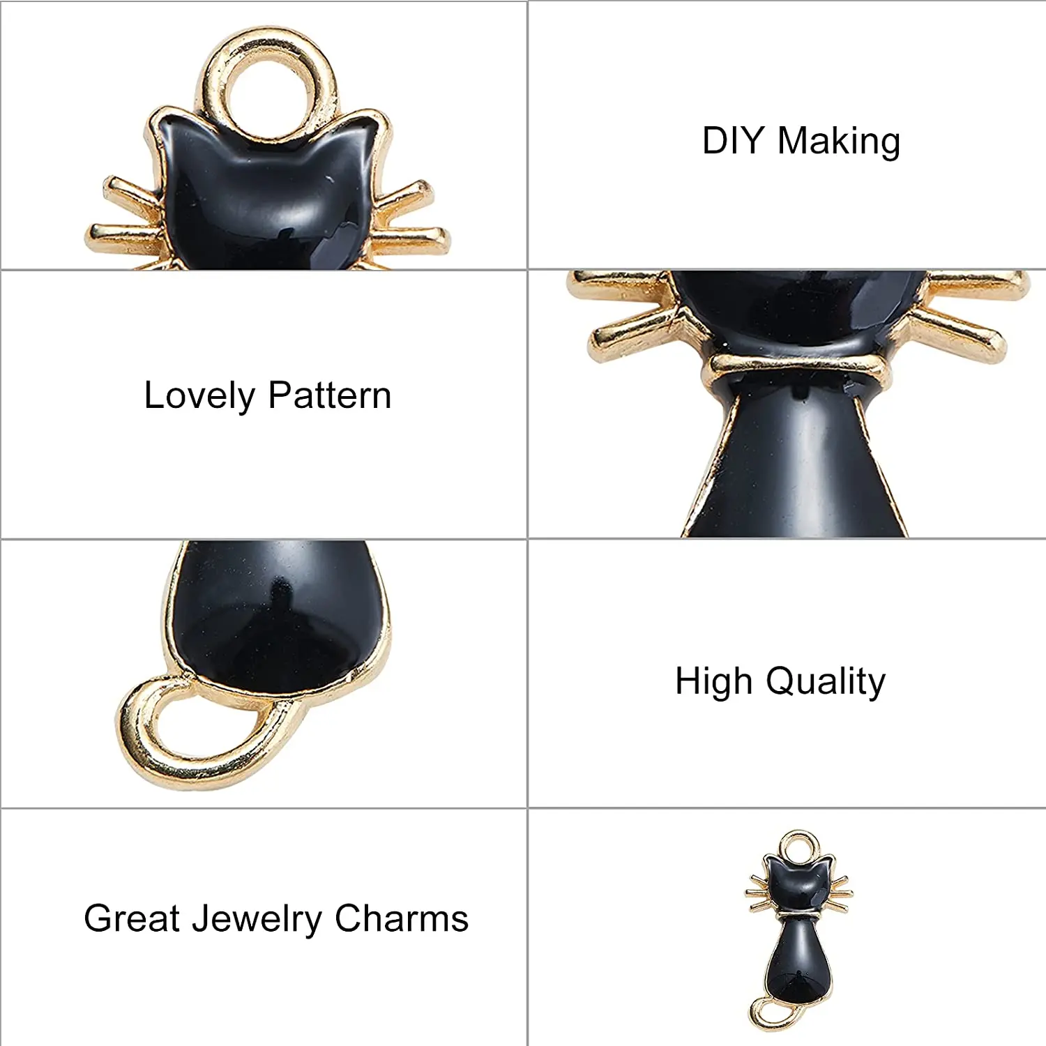 PandaHall 100 pcs Gold Plated Color Black Cat Charms Enamel Charms for Jewelry Making DIY Craft Finding