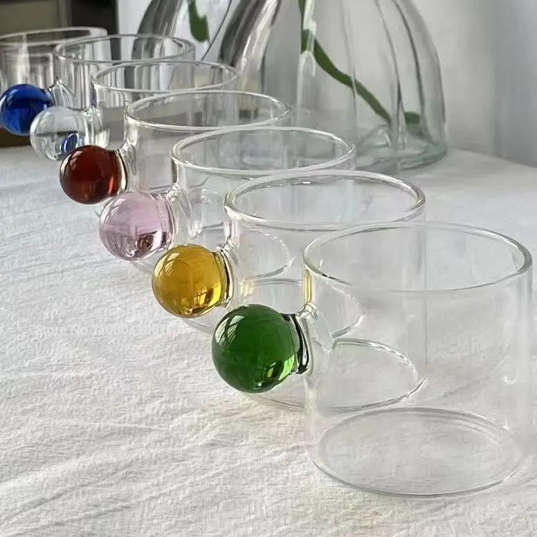 110ml Espresso Cups Small Cups Home Glass Ball Handle Coffee Cup Tea Water Cup Saucer Steak Juice Bucket Table Decor