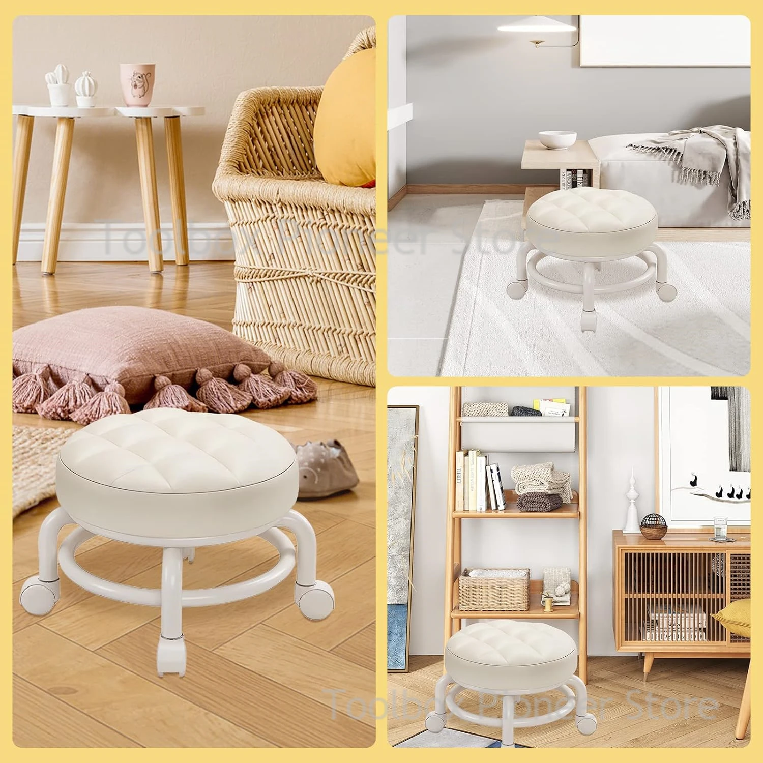 Pulley Low Stool Universal Wheel Small Stool Seat with Wheel Children Multi-functional Shoe Changing Round