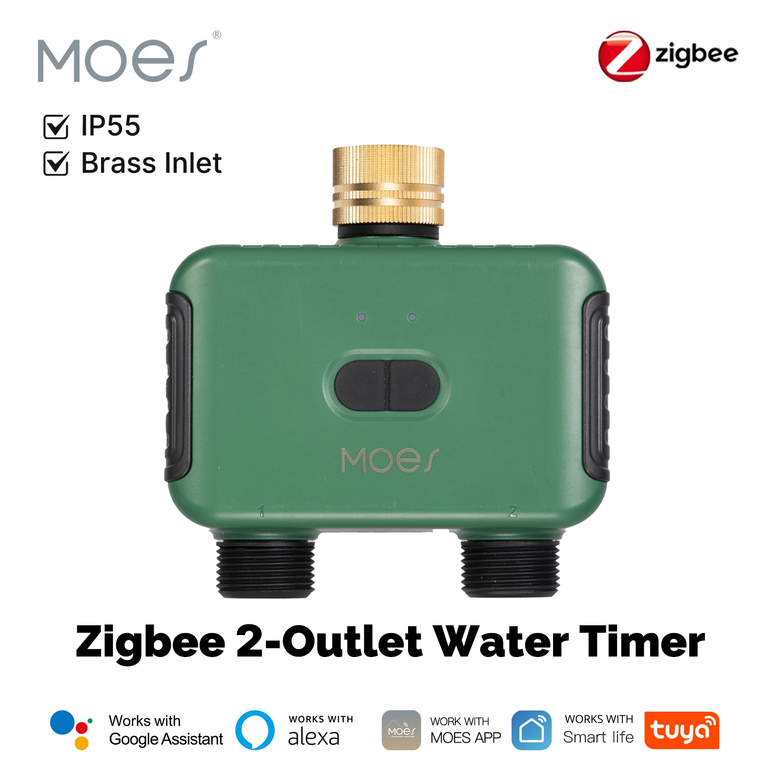 MOES Tuya Smart ZigBee 2-Outlet Water Timer Brass lnlet Sprinkler with Filter Programmable Irrigation Work With Alexa GoogleHome MOES Tuya Smart ZigBee 2-Outlet Water Timer Brass lnlet Sprinkler with Filter Programmable Irrigation Work With Alexa GoogleHome