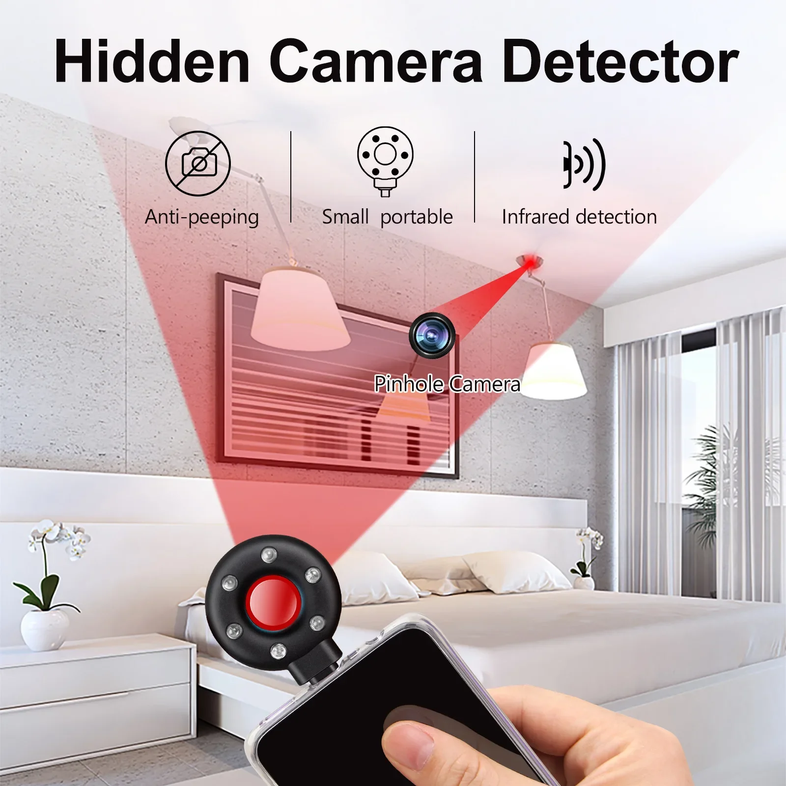Portable Anti-camera Detector For Travel And Hotel Rental Anti Candid Hidden-Camera Infrared Detector Security Protection