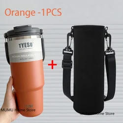 Tyeso Stainless Steel Insulated Travel Tumbler - Large Capacity Thermal Coffee Cup - 900ML (Orange With Cup Bag)