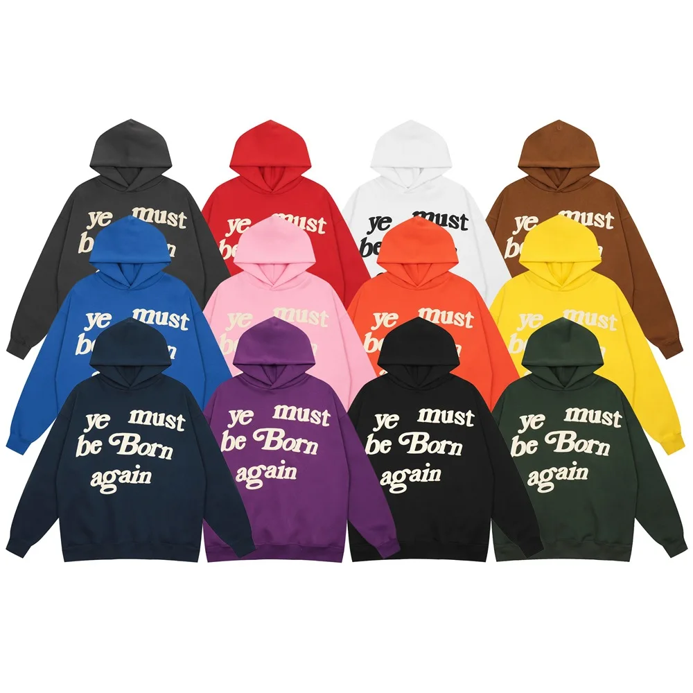 2024fw Puff Print Kanye West Hoody Men Women 1:1 Pink Ye Must Be Born Again Hoodie Oversize Fit Pullovers CPFM Sweatshirts 6