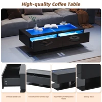 Table basse moderne et élégante avec lumières LED, table de salon avec tiroirs, table basse avec lumière LED, plateau en verre, noir 3