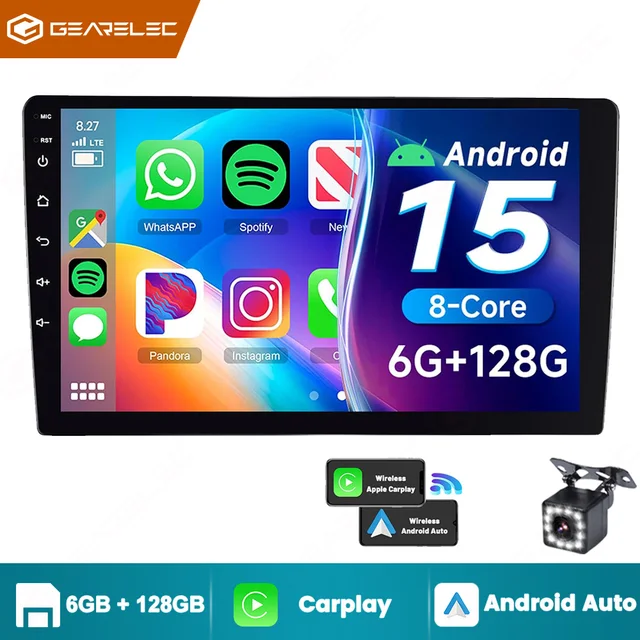 GEARELEC 9 pouces autoradio Carplay lecteur multimédia Navigation Android Auto GPS WIFI 8 + 128G universel 2 Din autoradio pour Nissan Hyundai Toyota Honda Ford 1