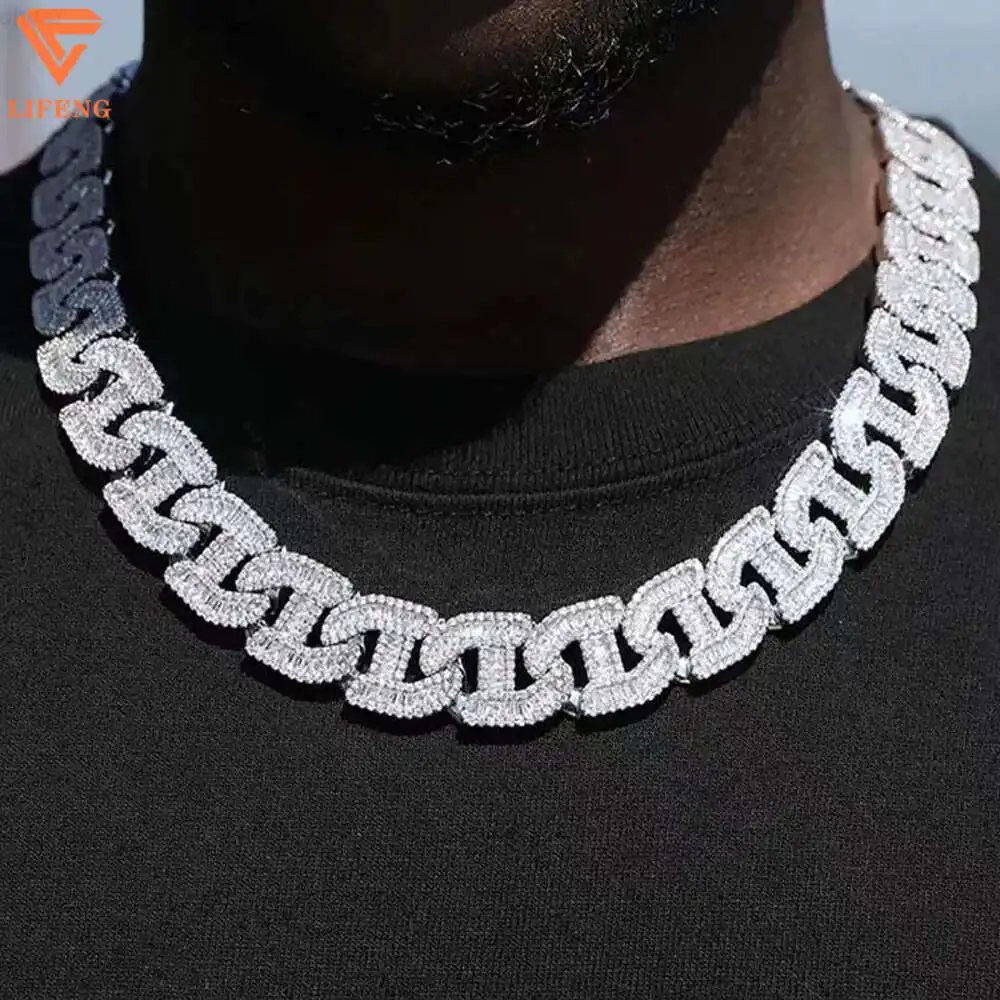 

17mm Necklace Moissanite 925 Silver Hip Hop Iced Out Vvs Moissanite Diamond Baguette Cuban Link Chain