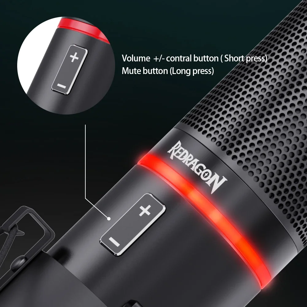 Redragon GM300 Metal USB Wired Condenser Recording Microphone Tripod For Computer Cardioid Studio Recording Vocals Voice Karaoke