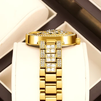 YaLaLuSi Brand 2024 Hot Model Women’s Watch Gold Luxury Crystal Diamonds Leopard Box Watch Remover Ion Real Gold Plating