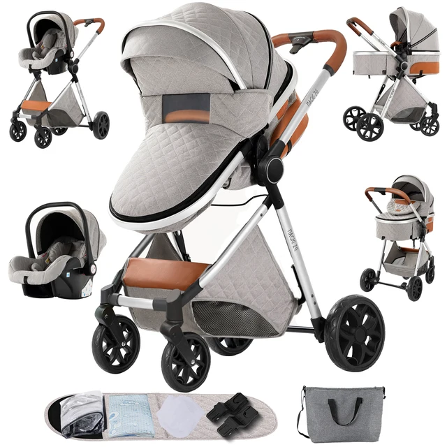 Poussette bébé 3 en 1 avec siège auto, légère, pour bébé, paysage haut, compacte et pliante, pour voyage 1