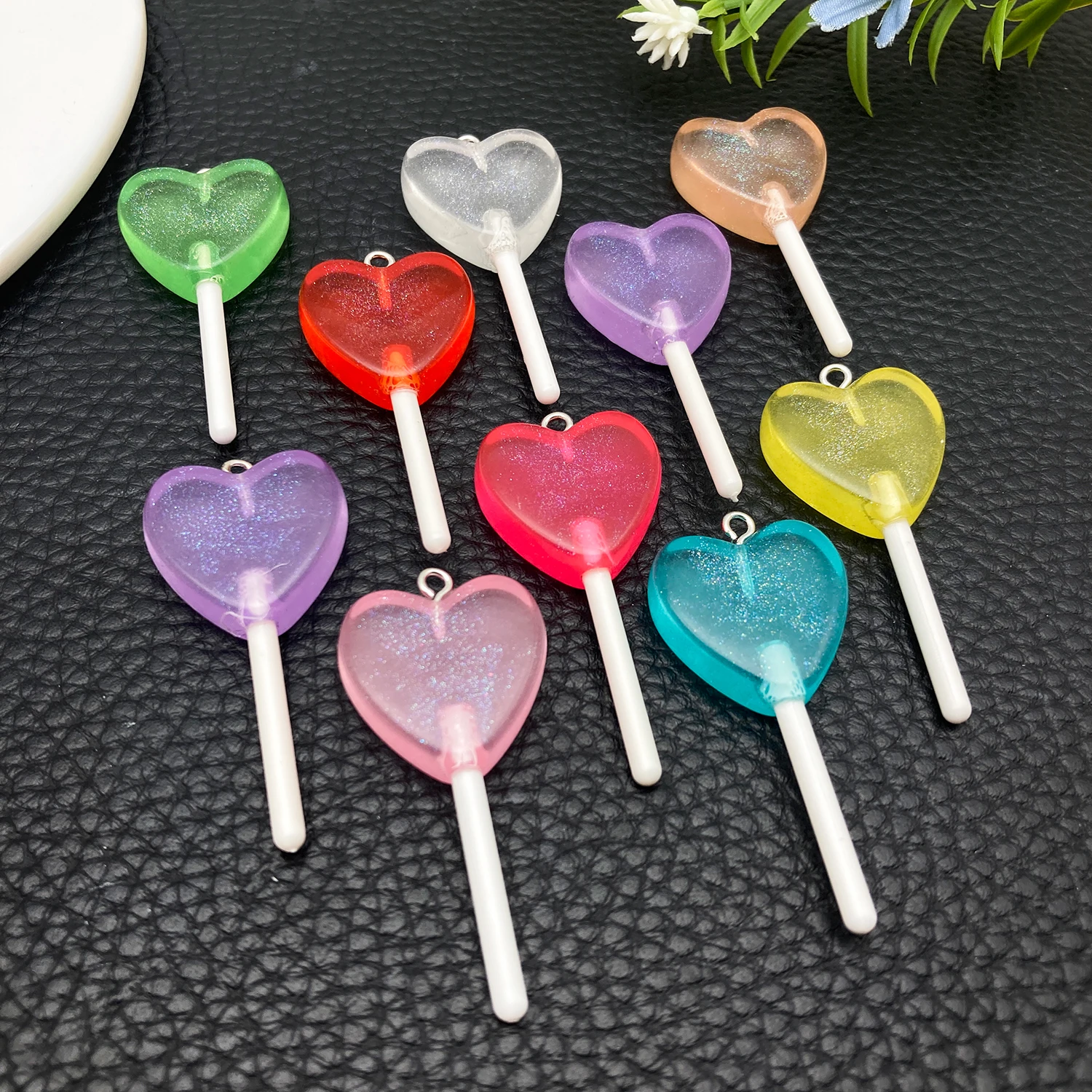 or 10pcs Realistic Heart Lollipop Charms Resin DIY Pendants for