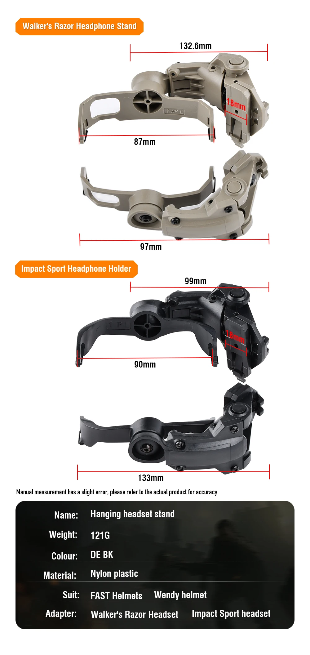 Taktisch hängender schneller Helm Kopfhörer ständer 360 ° Drehung Aufprall Sport Kopfhörer halterung Adapter Arc walker Rasiermesser Headset Halterung – Detail 2
