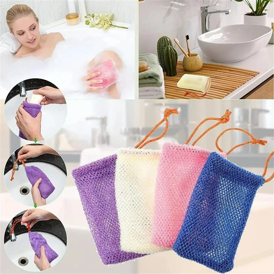 

Exfoliating Mesh Bags Saver Pouch For Shower Body Massage Scrubber Natural Organic Ramie Soap Holder Bag Pocket Loofah Bath Spa