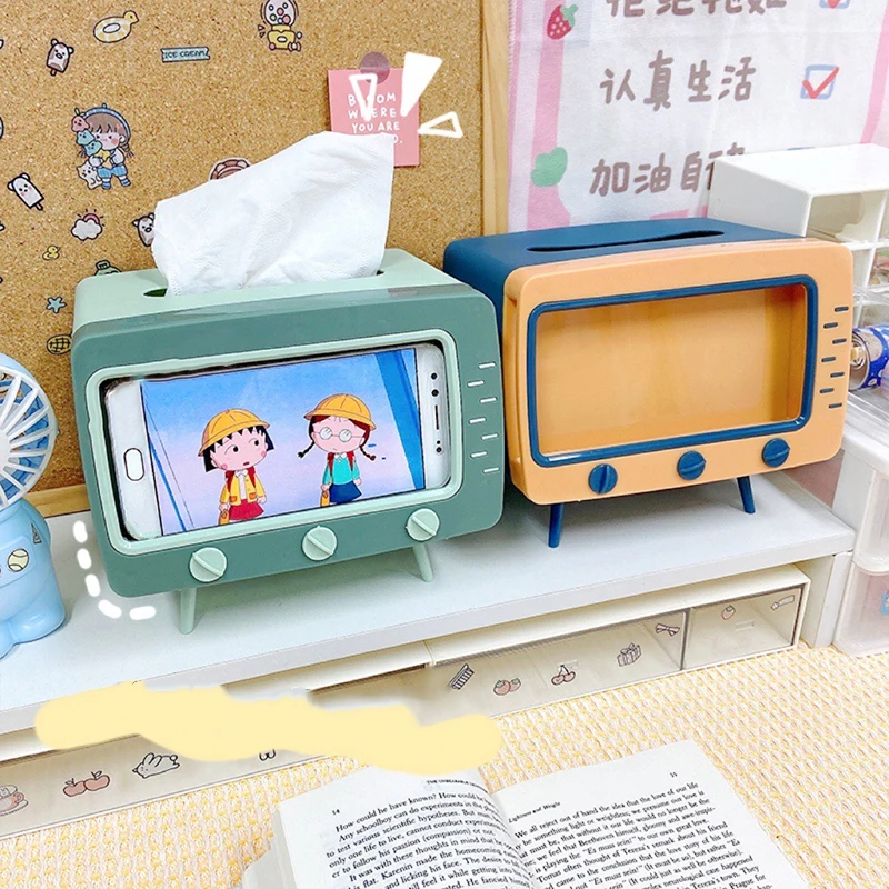 Cute Portable Tissue Box Holder Square for Home Desktop Decor Tv Tissue Box Pink Phone Holder  Organizer 2