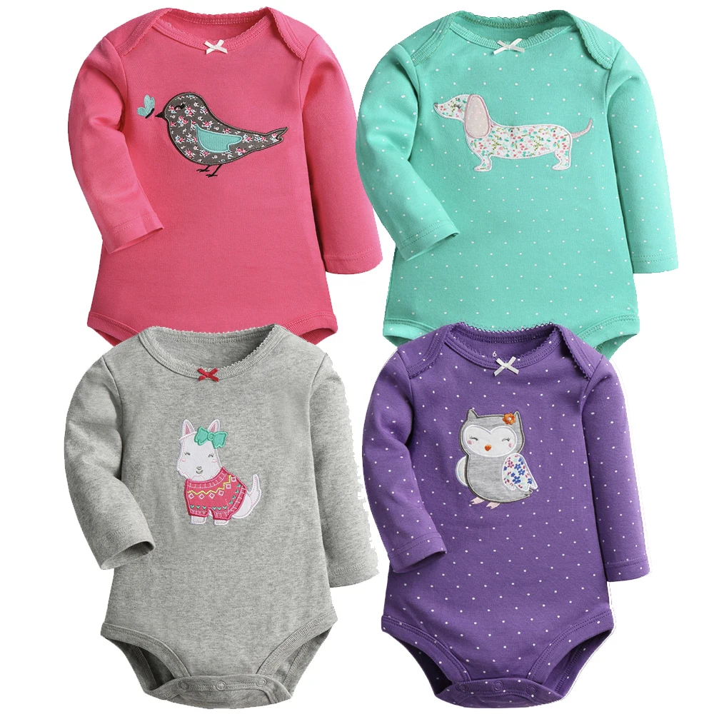 2 Pieces/Lot  Cartoon Style Baby Girls Bodysuits Long Sleeves Cotton Spring Clothes New Born Baby Ropa For 6-24M Little Kids