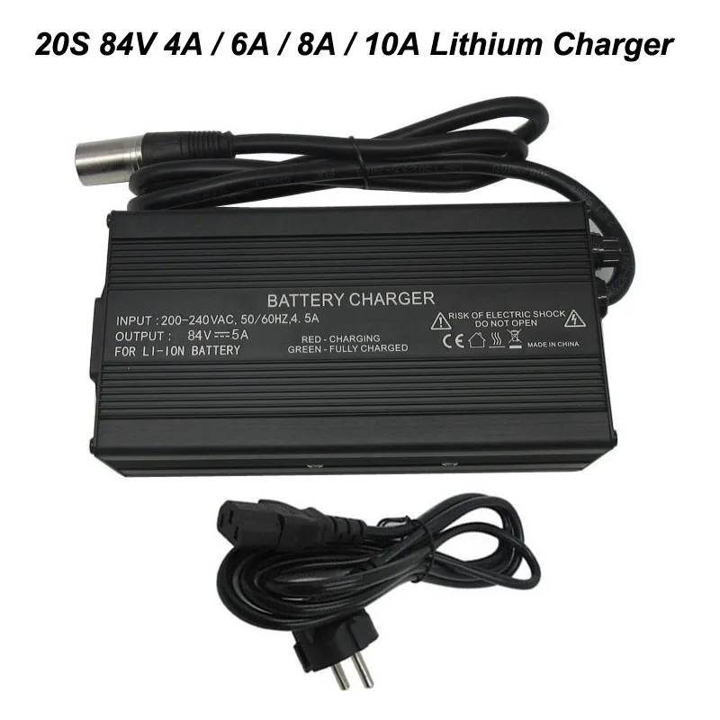 

84V 4A Lithium Charger 72V 20S 6A 8A 10A Li-ion Bicycle Charger For 72 Volt Ebike Scooter Motorcycle Golf Cart Forklift Battery