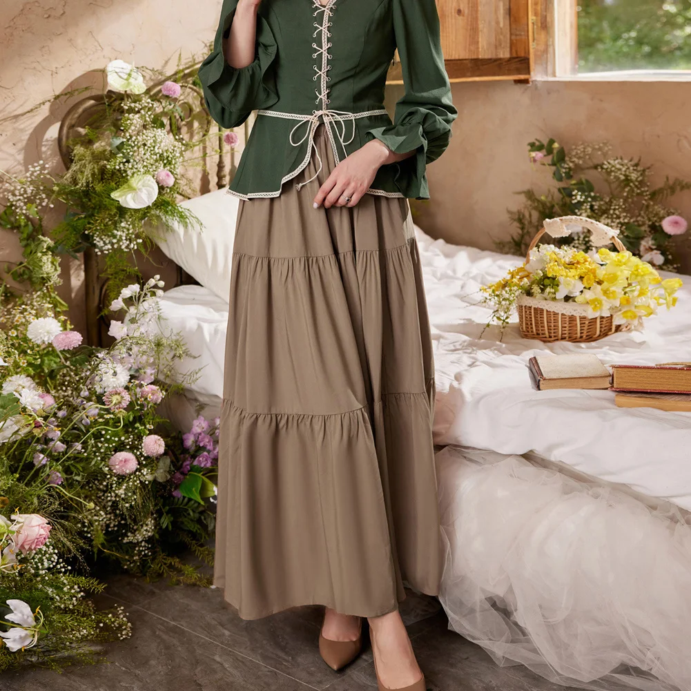 SD Women Renaissance Tiered Maxi Skirt Elastic High Waist Swing Skirt Vintage Lady Irregular Hem Flouncing Long Skirts A30