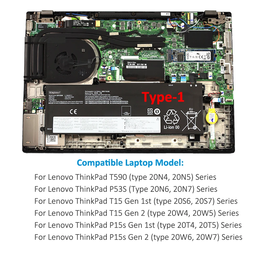 Kingsener-Lenovo thinkpad用バッテリー、thinkpad t590、p53s、t15