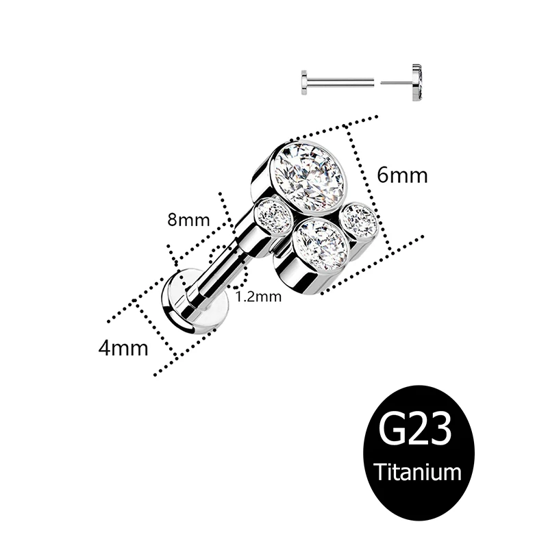 1PC G23 Titanium Flat Black Stud Earring Labret Piercing Tragus Lip Ring 8mm Internal Thread Helix Earring Lobe Cartilage Earar
