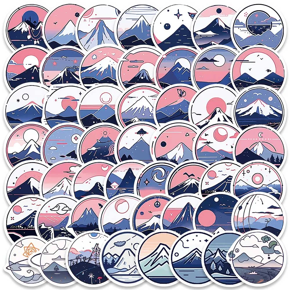 50pcs Cartoon Mountain Landscape Aesthetic Stickers For Laptop Phone Guitar Luggage Waterproof Graffiti Bicycle Car Decals