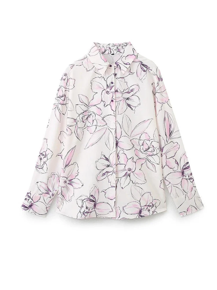 

Женские свободные рубашки с цветочным принтом, новые модные топы с длинным рукавом и пуговицами, блузки