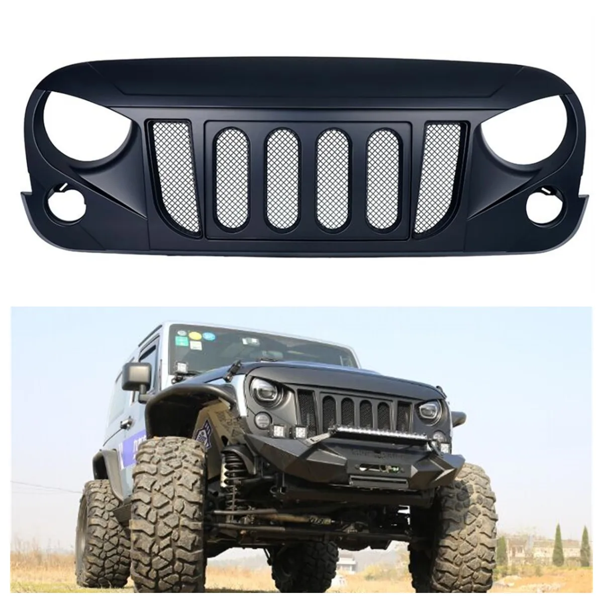 

SXMA J215 Angry Style Grill Guard Protector Black ABS Car Front Grille For Jeep Wrangler JK 2007-2017