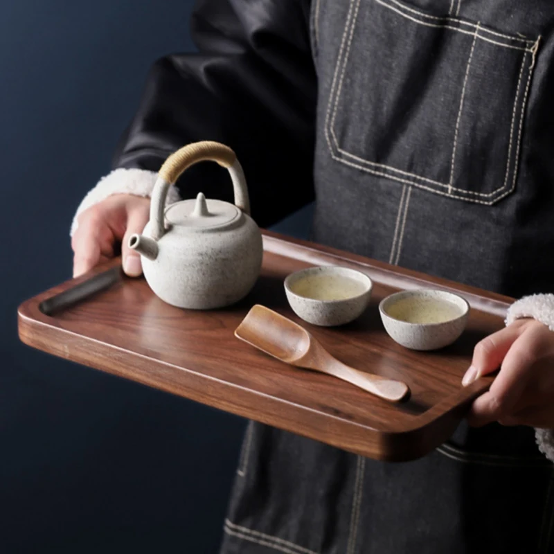 Natural Black Walnut Solid Wood Tray Rectangular Wooden Tray Japanese Tableware Household Fruit Wooden Coffee Tea