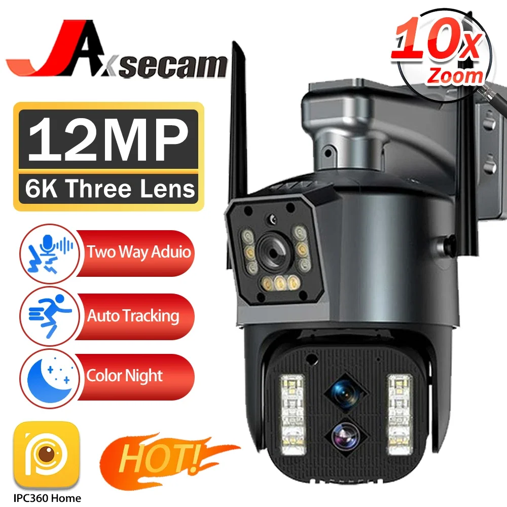 

IPC360 Home 6K 12MP 10X PTZ Zoom Camera 3-Lens 2-Screen Security IP Camera 4K Auto Tracking Video CCTV Wifi Surveillance Camera