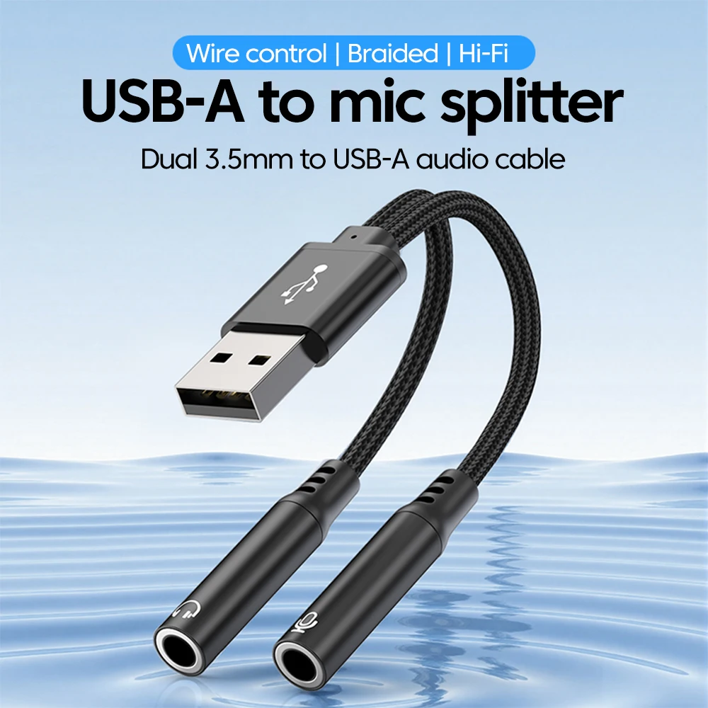 Cable de Audio USB A a doble conector de 3,5mm, Chip DCA para escuchar música/voz, adaptador de Audio USB a conector de 3,5mm para Lapto